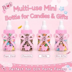 24 Pink Mini Baby Bottle Candy Boxes with 5 Handmade Roses – Baby Shower Favors