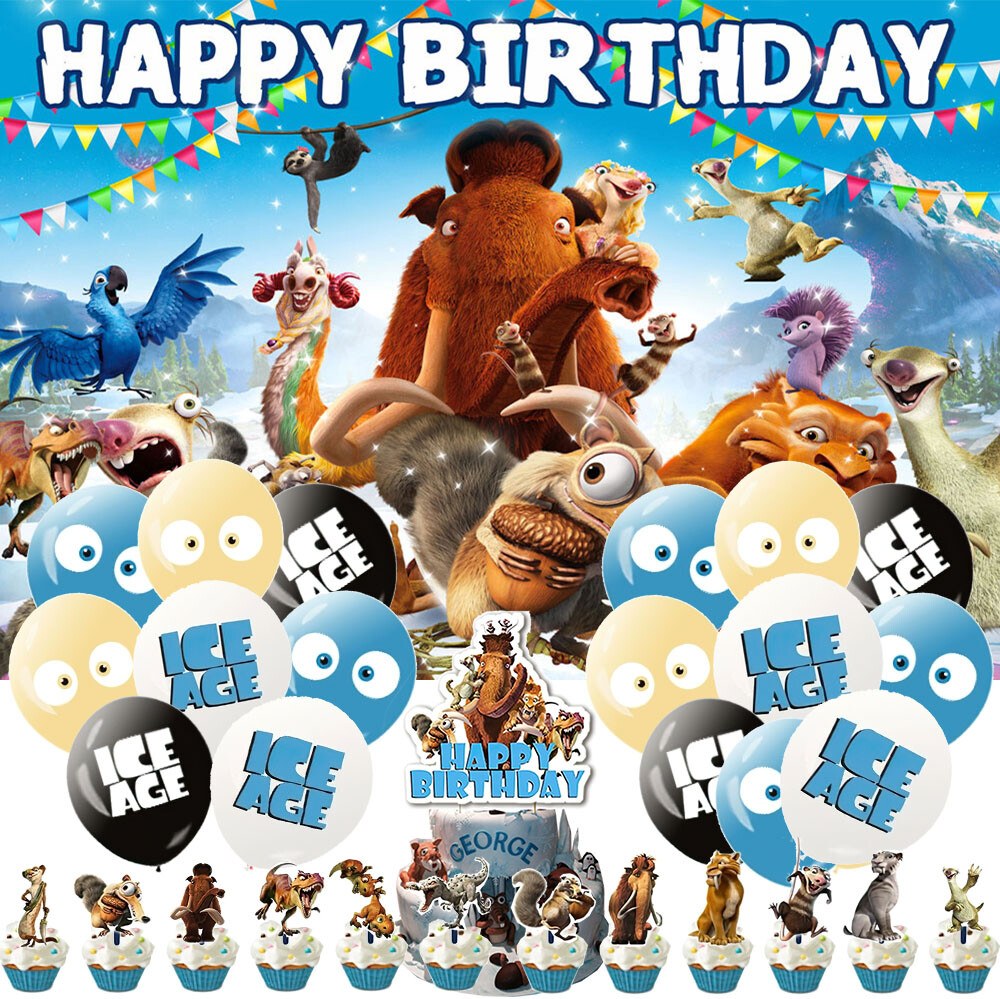 Ice Age Birthday Decoration Party Supplies Balloons Cake Toppers Backdrop