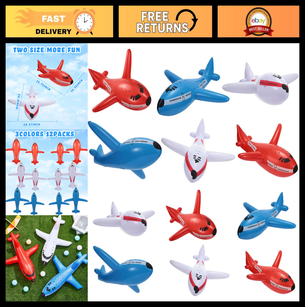 12 Inflatable Airplane Decorations – Red White Blue Party Supplies for Independe