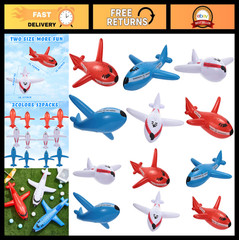 12 Inflatable Airplane Decorations – Red White Blue Party Supplies for Independe