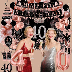 Rose Gold 40th Birthday Decorations Kit Banner Balloons Backdrop Party Supplies
