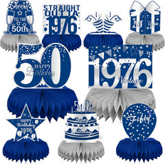 50Th Birthday Decorations for Men – Blue and Silver Honeycomb Centerpieces for 5