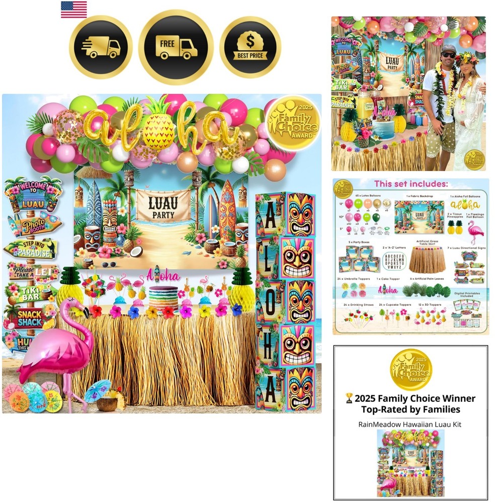 Lahau Party Decorations Set 180 Pcs Luau Birthday Background Balloons Signs