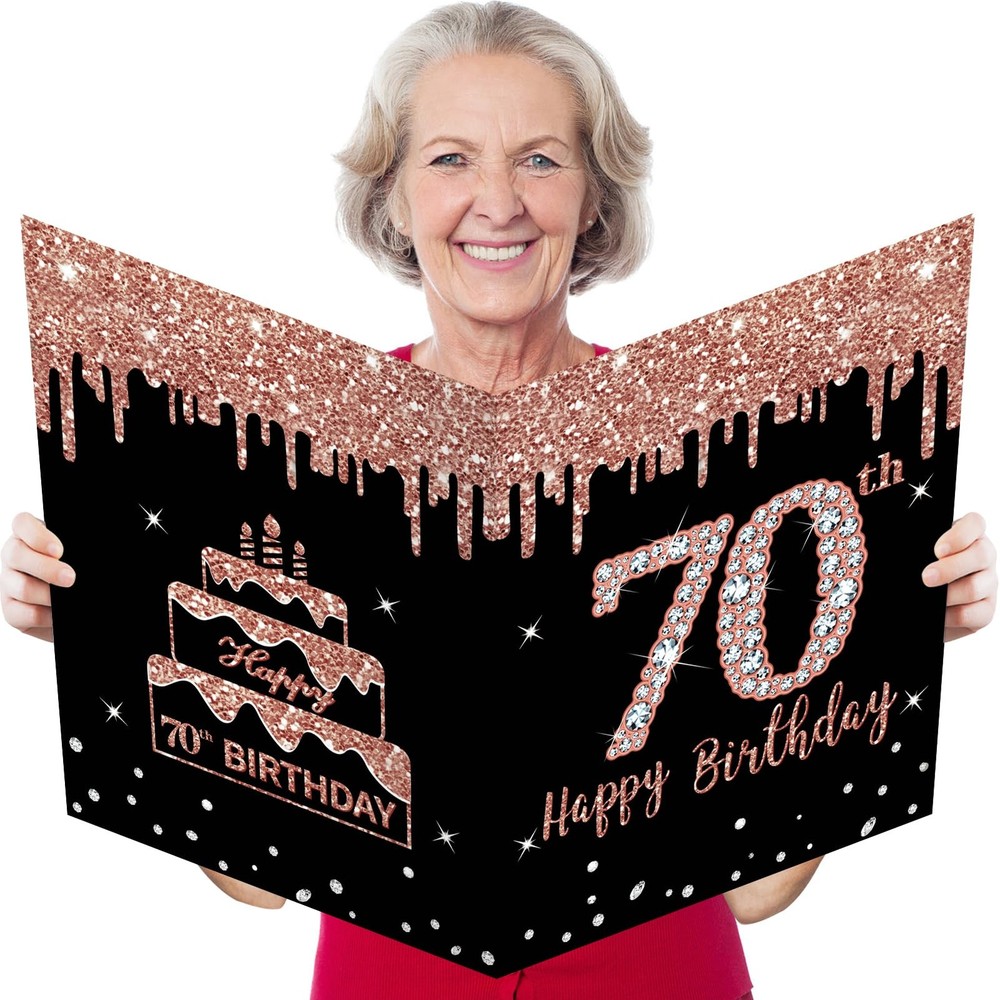 Large 14×22 Inch 70th Birthday Card Rose Gold Guest Book Greeting with Env