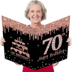 Large 14×22 Inch 70th Birthday Card Rose Gold Guest Book Greeting with Env