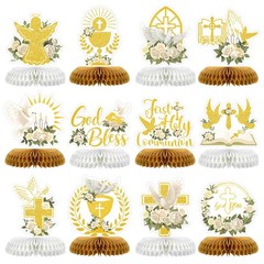 12 PCS First Communion Decoration Baptism Party Honeycomb Cross Centerpieces