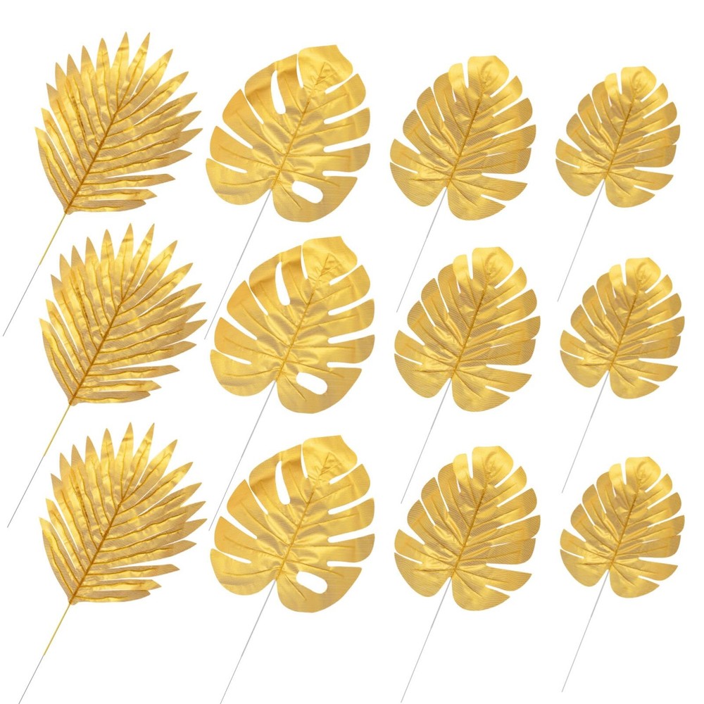 Artificial Palm Leaf Plastic 20 Pack Gold Tropical Leaf Decor Wedding Party Vase