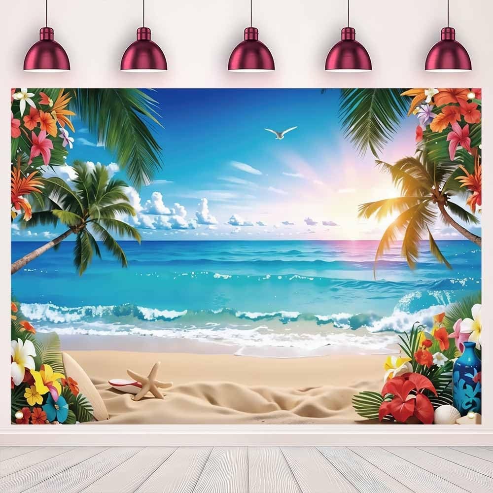 Beach Backdrop Banner Hawaiian Luau Party Tropical Background Clouds Photo Decor