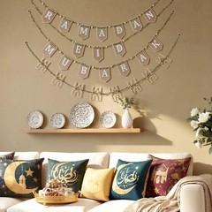4 Pcs Ramadan Eid Mubarak Wood Bead Garland Eid Mubarak Ramadan Hanging Banne…