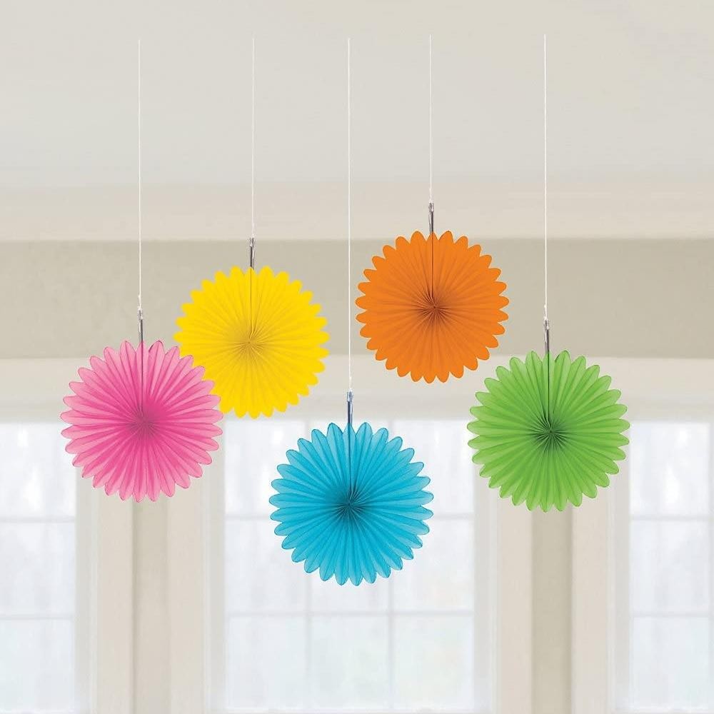 Multicoloured Paper Fan Hanging Celebration Party Decorations Pack of 5