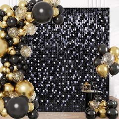 Black Shimmer Wall Party Backdrop 6ft x 4ft 24pc Square Sequin Shimmer Backdrop