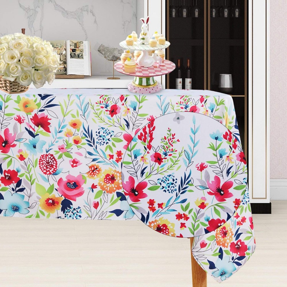 LUSHVIDA Easter Fabric Rectangle Table Cloth 60 x 84 Inch Polyester Easter Fl…