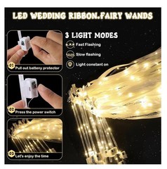 50 Pcs Wedding Wands Ribbon Streamers with 3 Flashing Modes Warm white
