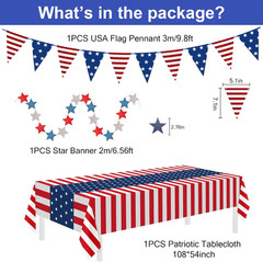 9PCS 4Th Of July Decorations Red White And Blue Paper Fans USA Pennant Bunting