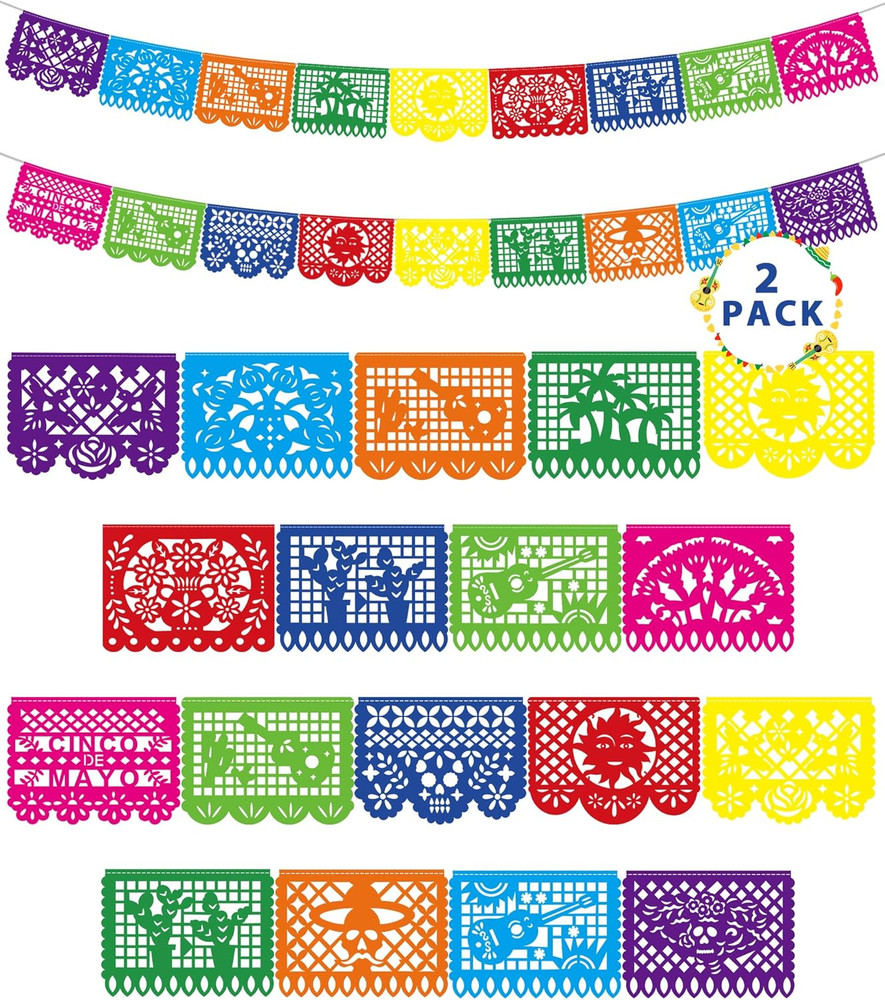 36 FT Cinco De Mayo Decorations, 2 Pack Mexican Party Banner, Plastic Fiesta Ban