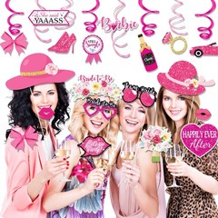 28 PCS Wedding Photo Booth Props Pink Bride To Be Selfie Mrs Party Decor