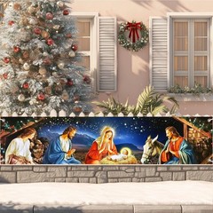 Nativity Scene Banner 79×18 Inches Christmas Fence Banner Holy Night Yard Dis…