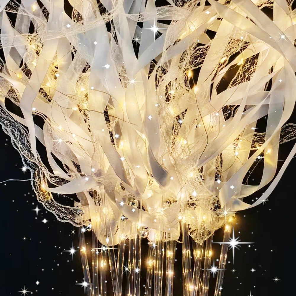 120 PCS Light Up Wands for Wedding, Warm White LED Wedding Send Off with Ribb…