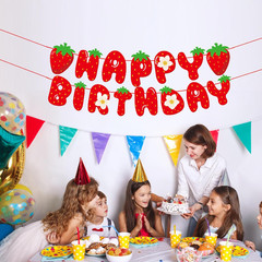 Strawberry Happy Birthday Banner, Strawberry Themed Birthday Party Decoration, B