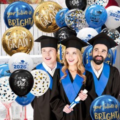Graduation Blue and Gold Balloons 2026 – Grad Latex Confetti Balloons with Co…