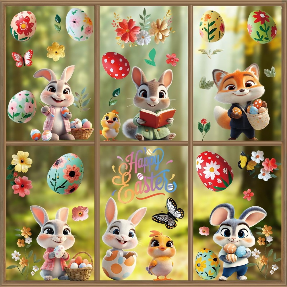 AhfuLife Easter Window Cling, 9 Sheets 30cm x 20cm, Stickers S
