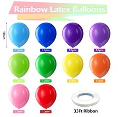 Assorted Rainbow Latex Balloons, 100 Pack 12 Inch round Helium Bright Color Ball