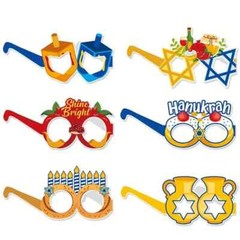 Happy Hanukkah Festive Paper Glasses 6pcs Set, Fun Photo Booth, Hanukkah Party