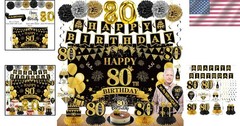 42PCS 80Th Birthday Decoration Kit for Men Women, Black Gold Happy 80Th Bday Ban