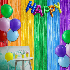 2 Pack Rainbow Backdrop Curtains, 3.28 FT X 7.05 FT Colofull Party Decorations,