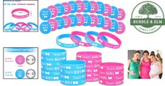 72 Pieces Gender Reveal Decorations with Silicone Wristbands and Button Pins