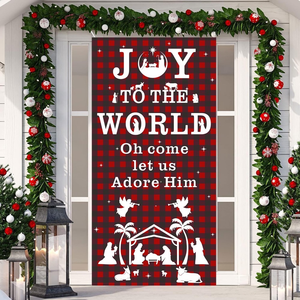 Christmas Door Cover Nativity Scene Joy to The World Banner, JOY Xmas Nativit…