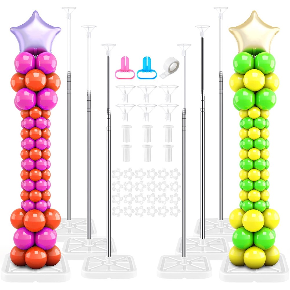 6 Sets Balloon Column Stand Kit, 6.6 ft Adjustable Balloon Tower Pillar Teles…