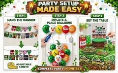 Pixel Birthday Party Decorations, Party Supplies Set Including Banner Tableware