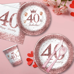 40th Birthday Decorations Women Tableware, Rose Gold 40 And Fabulous Decorations