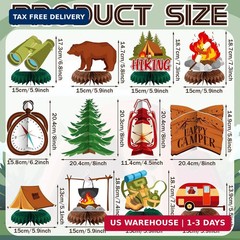 Yuntau 12 Pcs Summer Camping Party Decorations Happy Camper Honeycomb Centerpiec