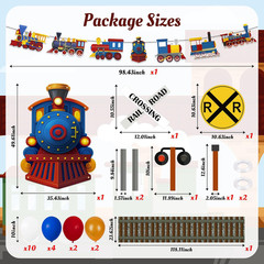 27 Pcs Train Party Decorations Railroad Runner Track Banner Backdrop Balloon for