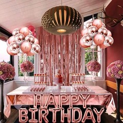 Rose Gold Birthday Party Decoration, Happy Birthday Banner, Rose Gold Fringe …