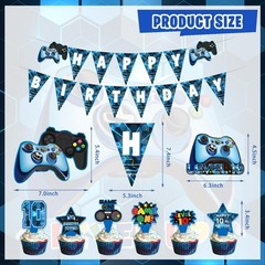 10Th Birthday Decorations for Boys, 149Pcs Blue Video Game Level 10 Party Suppli