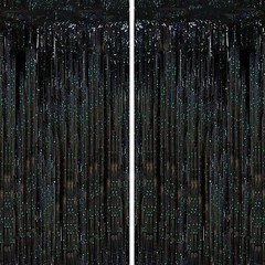 Black Foil Fringe Backdrop Curtains Set Tinsel Party Decorations 2 Pack Reusable