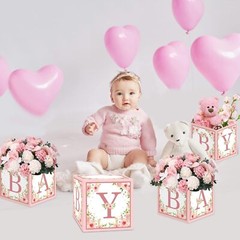 Pink Baby Shower Boxes Decorations 4 Baby Shower Centerpiece Boxes Gender Reveal