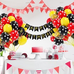 60pcs Red and Yellow Balloons 12inch with Red Print Confetti Black and Yellow.