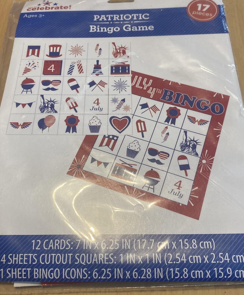 Patriotic Bingo Game For 4th of July Fun!! 17 Pieces Ages 3+ See Pics For Detail