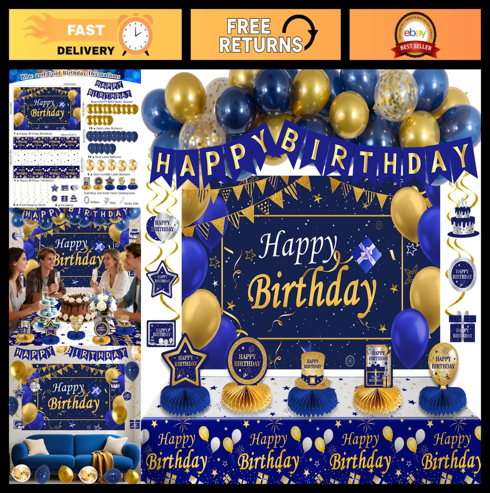 Blue and Gold Birthday Party Decorations