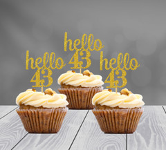 43rd Birthday Decoration Glitter Cupcake Toppers (SET of 12) 20 Colors Available