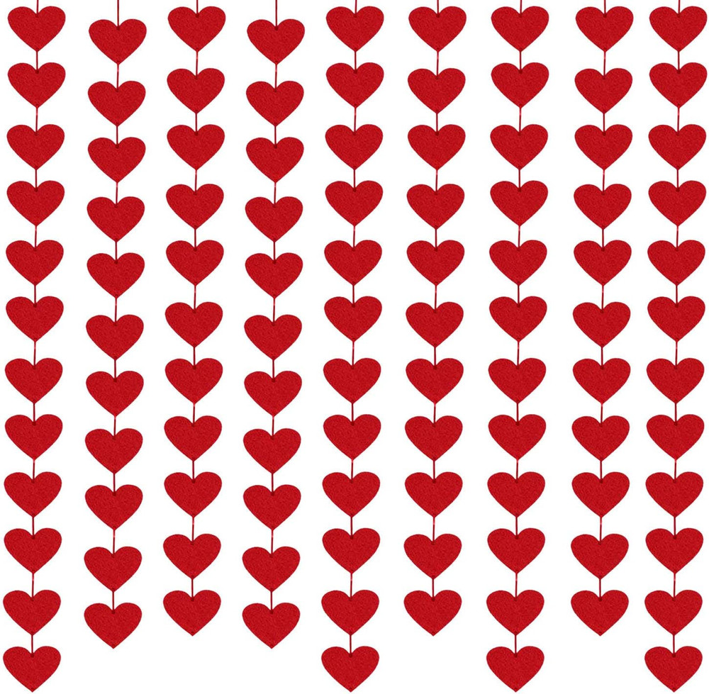 100 Hearts Felt Valentines Garland Valentines Day Decorations 4 Pack (Each 10Ft)