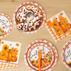 Fall Thanksgiving Orange Disposable Tableware (Plates, Napkins, Forks)
