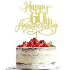 Gold Glitter Happy 60th Anniversary Cake Toppers – Wedding Anniversary Party,…
