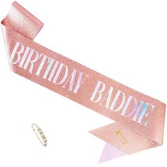 High-Quality Birthday Sash – Rose Gold Baddie Sash with Safety Pin for All Ages