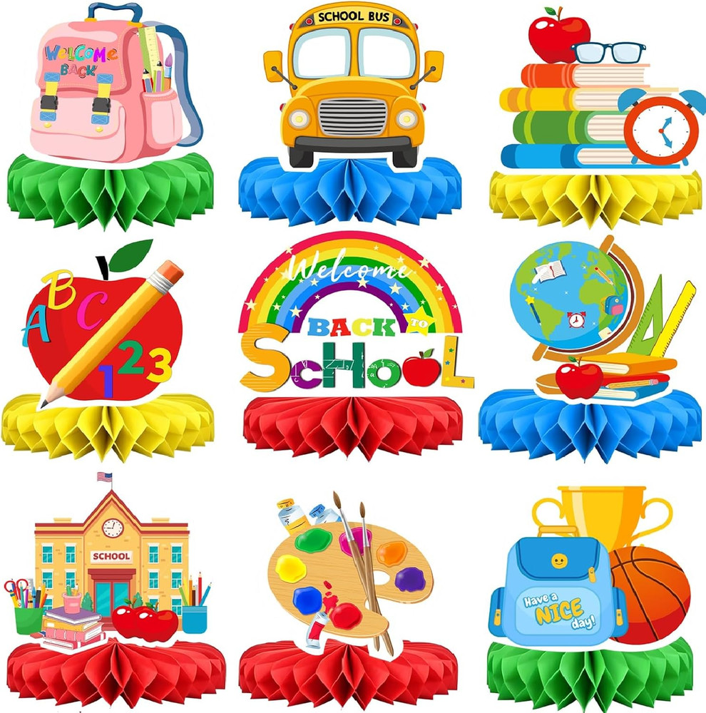 9Pcs Back to School Table Decorations-Welcome Back to School Honeycomb Centerpie