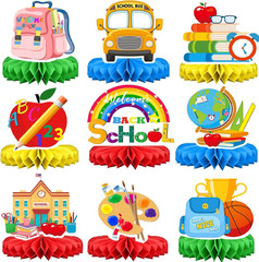 9Pcs Back to School Table Decorations-Welcome Back to School Honeycomb Centerpie